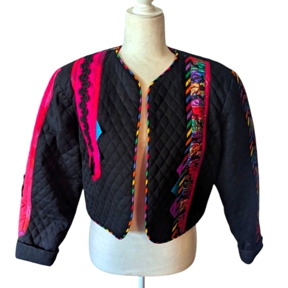 Marie Studer Vtg 90s Art To Wear Artsy Colorful Quilted Dopamine Jacket Sz L - Picture 11 of 13